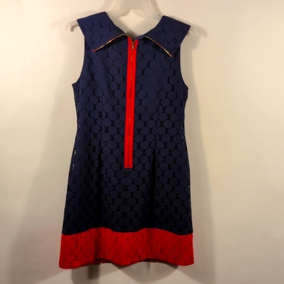 Adrianna Papell Navy Blue & Coral Pink Sheath Dot Retro Mod Dress Size 14 - Picture 10 of 16
